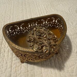 Gold Ornate Decorative Jewelry Box Vintage